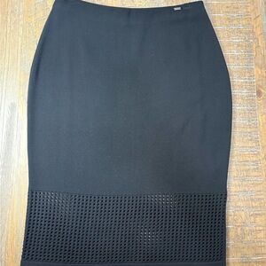 St. John Black Knit Pencil Skirt with Lattice Hem